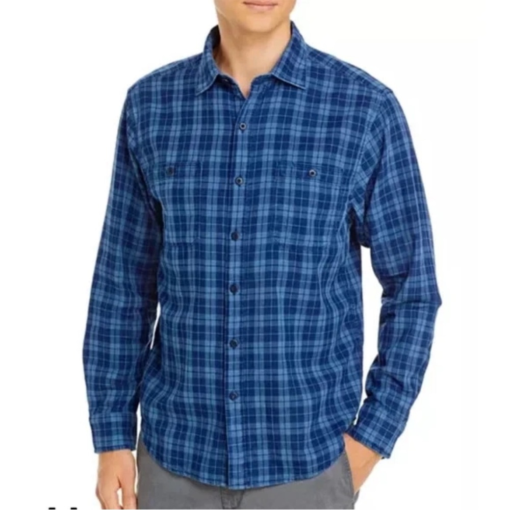 Tommy Bahama Resort Cowboy Western Double Indigo Plaid Shirt Bering Blue XXL 2XL